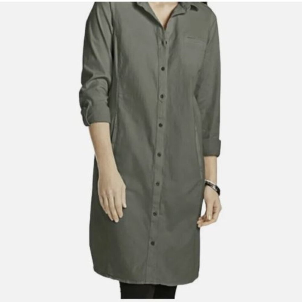 J. Jill Live In Chino Olive Green Roll Tab Sleeve Petite Shirt Dress - Size 12P